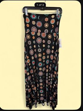 Black Maxi Skirt with Colorful Medallion Print